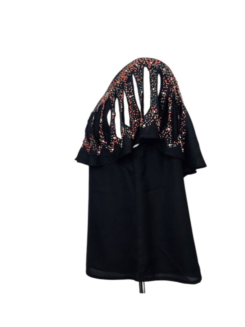 Anthropologie Chloe Oliver Beaded Ruffle Peplum One-Shoulder Black Top Large - Picture 2 of 8